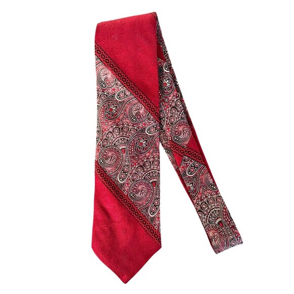 Vintage Fashion Craft Red Paisley Striped Tie Rockabilly Business Holiday - Picture 1 of 4